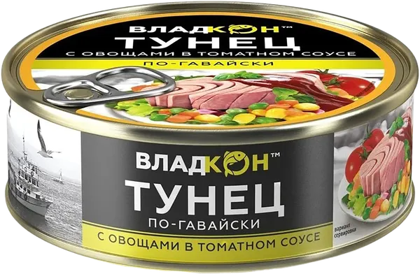 Изображение Тунец в томатном соусе Владкон желтоперый филе с овощами Владкон ТД ж/б, 240 г