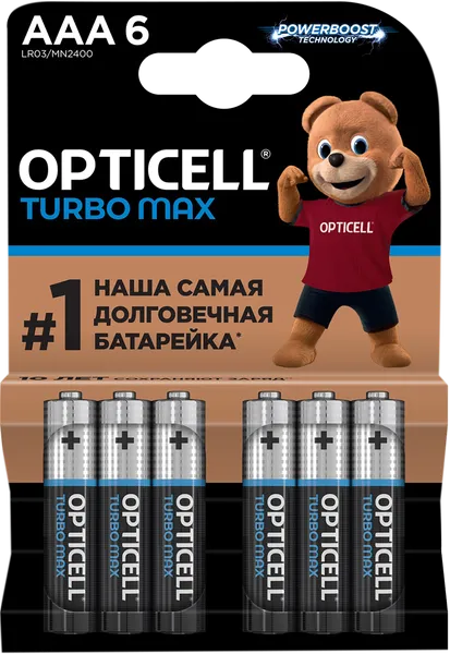 Изображение Батарейка ААА ЛР03 1,5 вольт Оптиселл турбо макс Оптиселл карт/уп, 6 шт