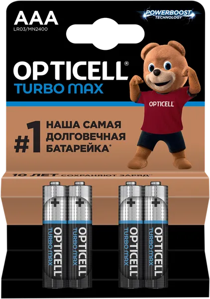 Изображение Батарейка ААА ЛР03 1,5 вольт Оптиселл турбо макс Оптиселл карт/уп, 4 шт