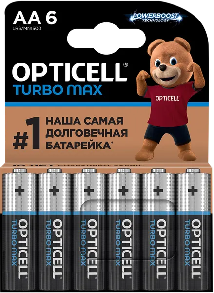 Изображение Батарейка АА ЛР06 1,5 вольт Оптиселл турбо макс Оптиселл карт/уп, 6 шт