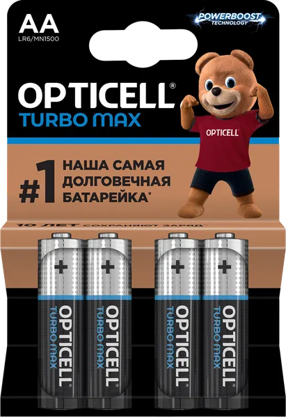 Изображение Батарейка АА ЛР06 1,5 вольт Оптиселл турбо макс Оптиселл карт/уп, 4 шт