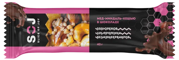 Изображение Батончик в молочном шоколаде СОДЖ мед миндаль кешью СОДЖ м/у, 40 г