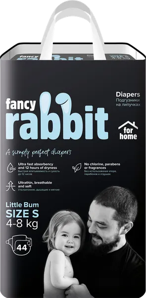 Изображение Подгузники S 4-8кг Фэнси рэббит Блэк Рэббит м/у, 44 шт