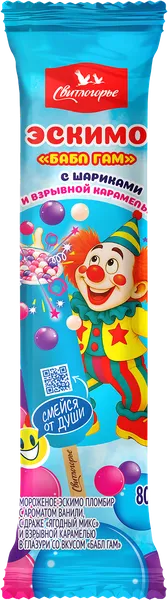 Изображение Мороженое Ягодный микс вкус Бабл гам Свитлогорье пломбир с драже Дмитровский МЗ флоупак, 80 г