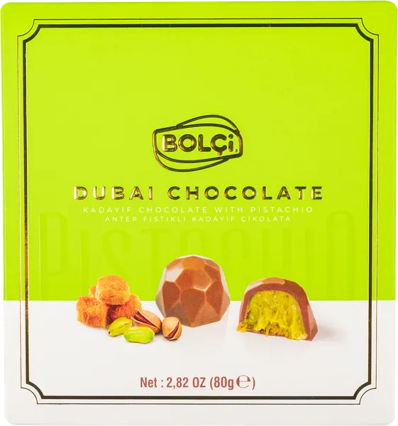 Изображение Конфеты в молочном шоколаде Болчи дубайский фисташка и катаифи Болчи Чиколата кор, 80 г