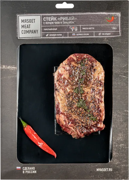 Изображение Мясо с перцем чили Мясоет Мит Компани Стейк Рибай Мясоет Мит Компани в/у, 250 г