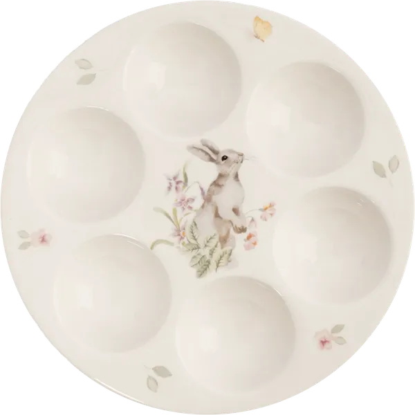 Изображение Блюдо 18см пасхальное Анна Лафарг кролик с цветами 6 яиц Анна Лафарг кор, 1 шт