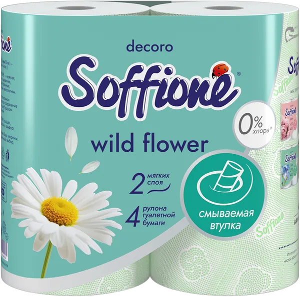Изображение Туалетная бумага 2х слойная Соффионе вайлд флавер 150 листов Архбум м/у, 4 шт