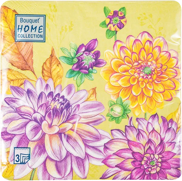 Изображение Салфетки 3х слойные Букет хоум коллекшн георгины на зеленом 33*33 Русская Бумага м/у, 20 шт