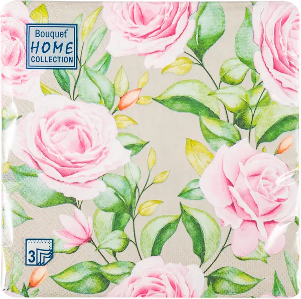 Изображение Салфетки 3х слойные Букет хоум коллекшн розы 33*33см Русская Бумага м/у, 20 шт