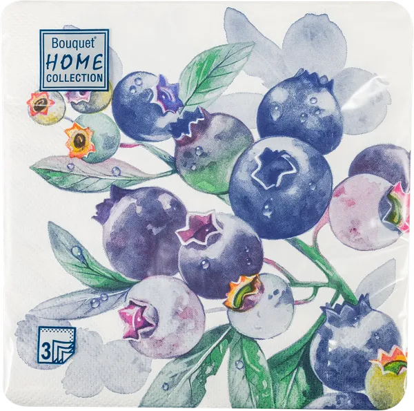 Изображение Салфетки 3х слойные Букет хоум коллекшн черника на белом 33*33см Русская Бумага м/у, 20 шт