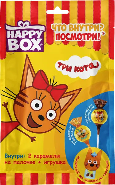 Изображение Карамель на палочке Хэппи Бокс три кота с фигуркой Сладкая сказка м/у, 20 г