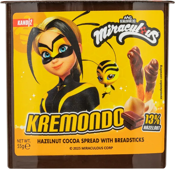 Изображение Паста шоколадная Кремондо Леди Баг ореховая с печеньем Ялмаз Пазарлама п/б, 55 г