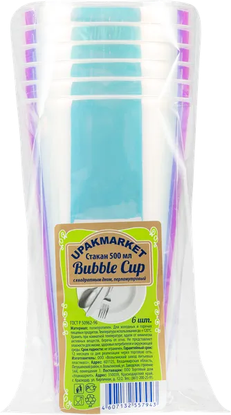 Изображение Одноразовая посуда 500мл Упакмаркет Стакан перламутр ВЗЛП м/у, 6 шт