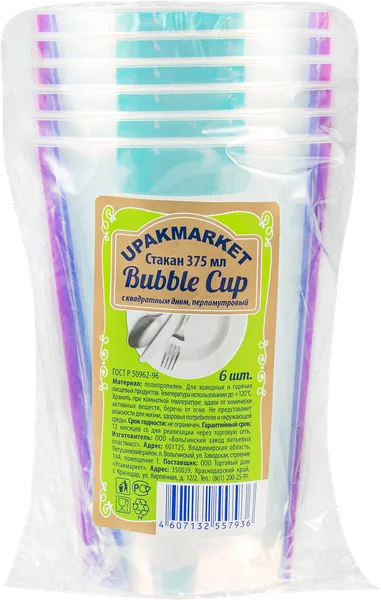 Изображение Одноразовая посуда 375мл Упакмаркет Стакан перламутр ВЗЛП м/у, 6 шт