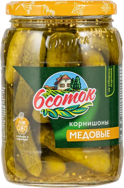 Изображение Корнишоны маринованные 6 Соток медовые Агро-Инвест с/б, 680 г