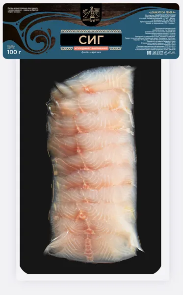 Изображение Рыба нарезка х/к Сиг филе Деликатесы Севера подложка, 100 г