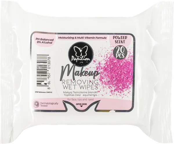 Изображение Салфетки влажные для снятия макияжа Папильон аромат пудры Ар Кагит м/у, 20 шт