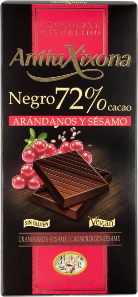 Изображение Шоколад темный 72% Антью Хихона с клюквой и кунжутом Санчис Мира кор, 100 г