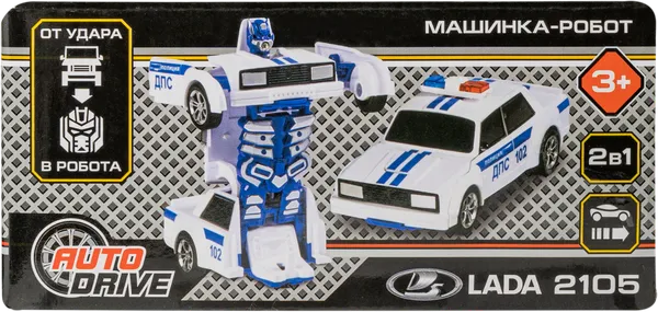 Изображение Машина трансформер 13,5см Автодрайв лада 2105 белая Гуандонг Джаки к/у, 1 шт