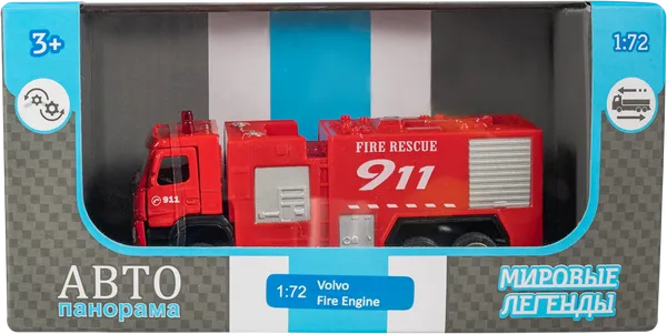 Изображение Машина 1:72 инерционная Автопанорама вольво фм пожарная Чхенджен Интернешнл к/у, 1 шт
