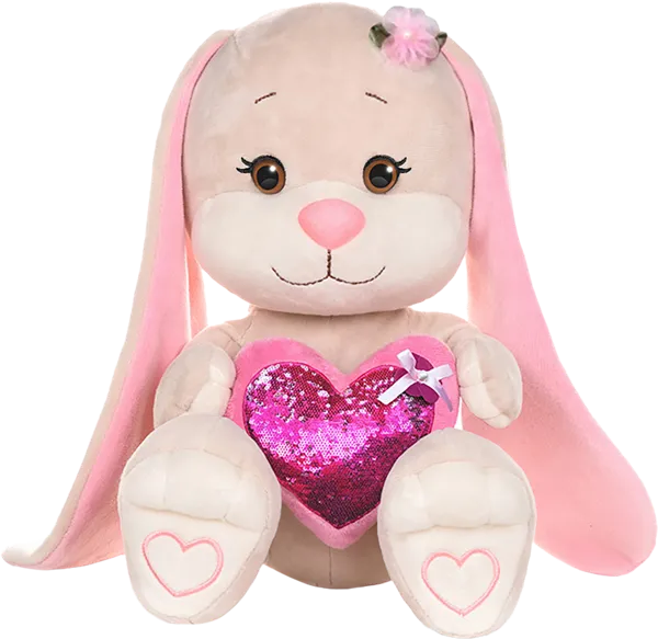 Изображение Мягкая игрушка 25см Жак и Лин зайка с розовым сердцем Джиангсу Сохо , 1 шт