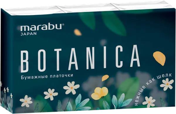 Изображение Платки бумажные 3х слойные Марабу Ботаника белые нежные Гуанджоу Тианджао к/у, 48 шт