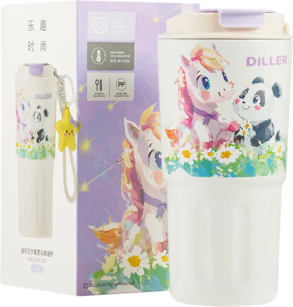 Изображение Термостакан 600мл сталь Диллер с трубочкой и подвеской Диллер , 1 шт