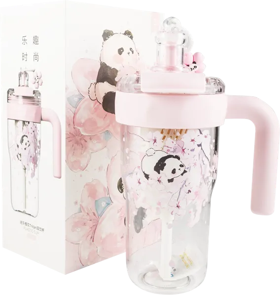 Изображение Стакан 860мл пластик Диллер панда с трубочкой Диллер , 1 шт