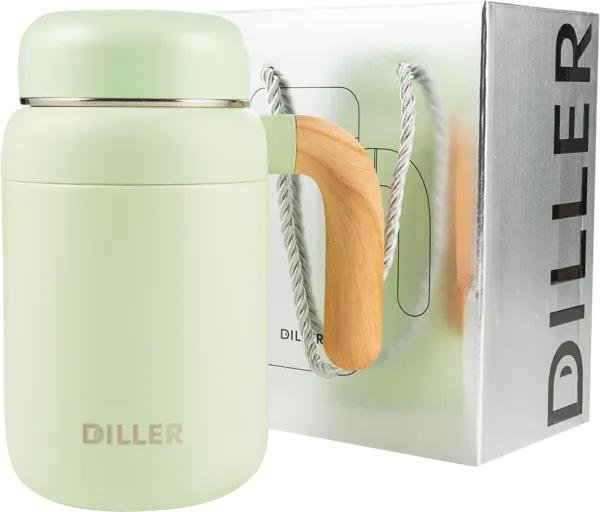Изображение Термос 480мл стальной Диллер с деревянной ручкой Диллер кор, 1 шт