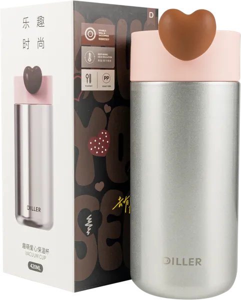 Изображение Термос 420мл стальной Диллер сердечко на крышке Диллер кор, 1 шт