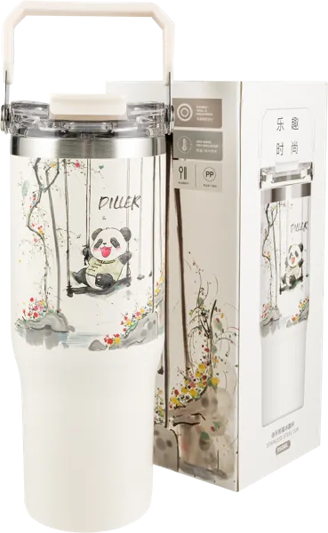 Изображение Термос 950мл стальной Диллер панда на качеле Диллер кор, 1 шт