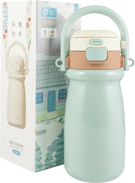 Изображение Термос 520мл стальной Диллер цветной с трубочкой Диллер кор, 1 шт