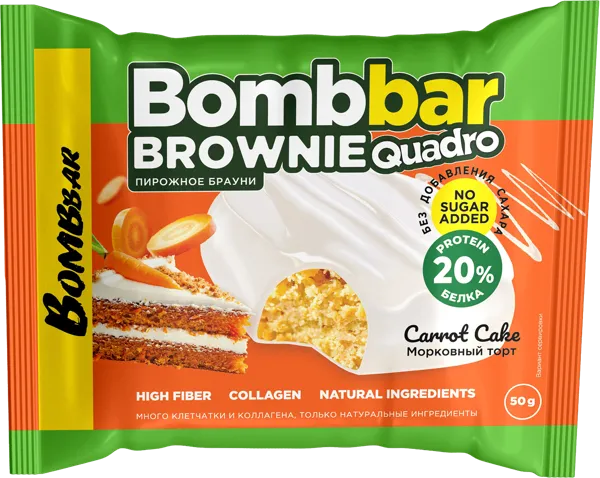 Изображение Печенье протеиновое Бомббар брауни морковный торт Фитнес Фуд м/у, 50 г