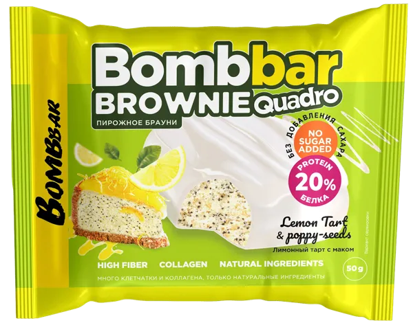 Изображение Печенье протеиновое Бомббар брауни лимонный тарт мак Фитнес Фуд м/у, 50 г