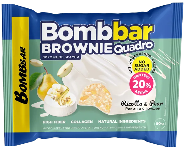 Изображение Печенье протеиновое Бомббар брауни рикотта груша Фитнес Фуд м/у, 50 г
