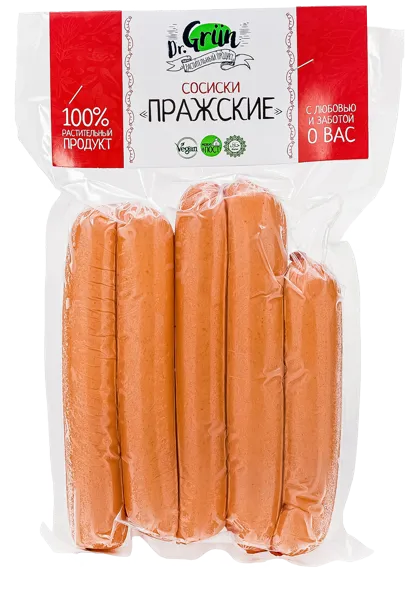 Изображение Сосиски ВЕГАН Доктор Грюн пражские Гринбро ООО в/у, 300 г