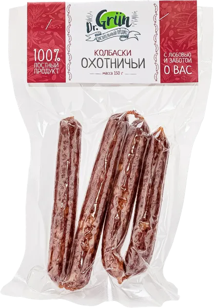 Изображение Колбаски ВЕГАН Доктор Грюн охотничьи Гринбро ООО в/у, 150 г