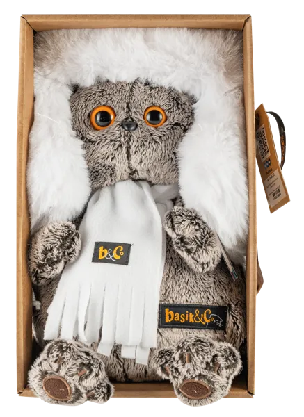 Изображение Мягкая игрушка 25см Будибаса басик в белой шапке МПП ООО , 1 шт