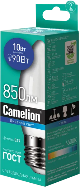 Изображение Лампочка 10Вт Е27 6500К Камелион светодиодная свеча Литарк Лайтинг Электроник кор, 1 шт