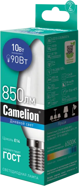 Изображение Лампочка 10Вт E14 6500К Камелион светодиодная свеча Литарк Лайтинг Электроник кор, 1 шт
