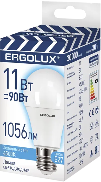 Изображение Лампочка 11Вт Е27 4500К Эрголюкс светодиодная груша Литарк Лайтинг Электроник кор, 1 шт