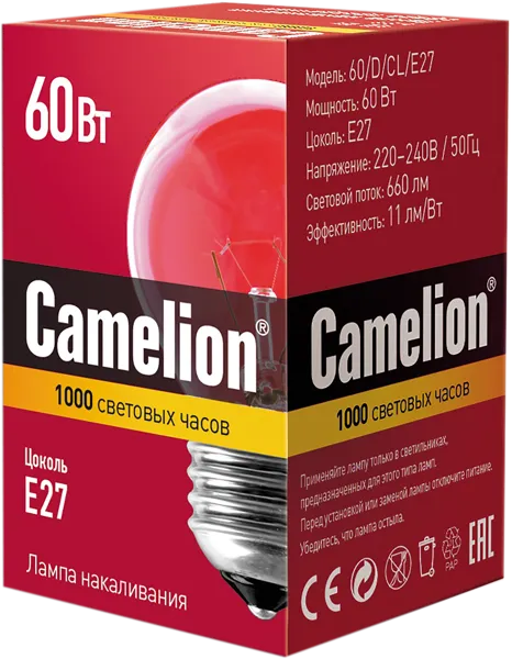 Изображение Лампочка 60Вт Е27 2700К Камелион шар прозрачная БЭЛЗ кор, 1 шт