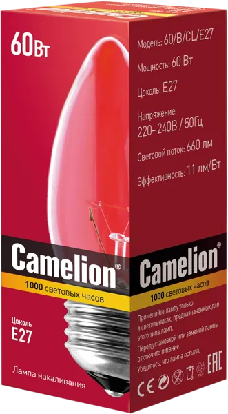 Изображение Лампочка 60Вт Е27 2700К Камелион свеча прозрачная БЭЛЗ кор, 1 шт