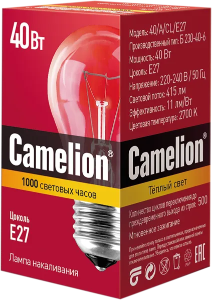 Изображение Лампочка 40Вт Е27 3000К Камелион груша прозрачная БЭЛЗ кор, 1 шт