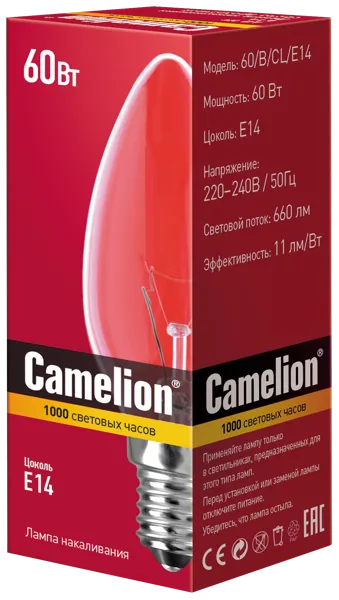 Изображение Лампочка 60Вт Е14 2700К Камелион свеча прозрачная БЭЛЗ кор, 1 шт