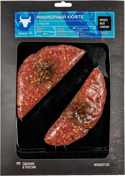 Изображение Полуфабрикат охлажденный Мясоет Мит Компани кюфте с курагой из говяди Митскаут в\у, 300 г