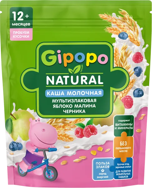 Изображение Каша с 12 мес молочная Гипопо злак яблоко малина черник Георгиевск м/у, 200 г