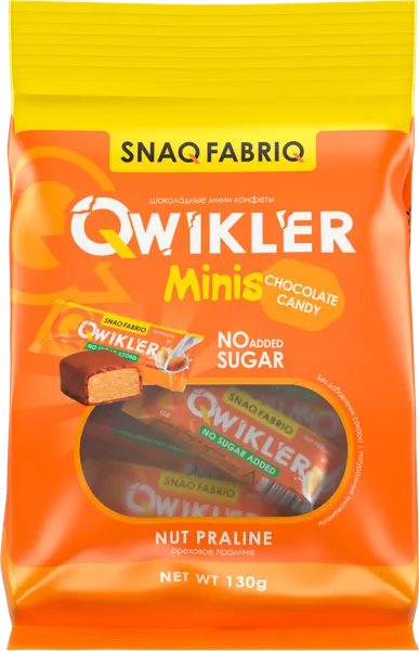 Изображение Батончик минис без сахара Снэк фабрик Квиклер шоколад-ореховое пралине Фитнес Фуд м/у, 130 г