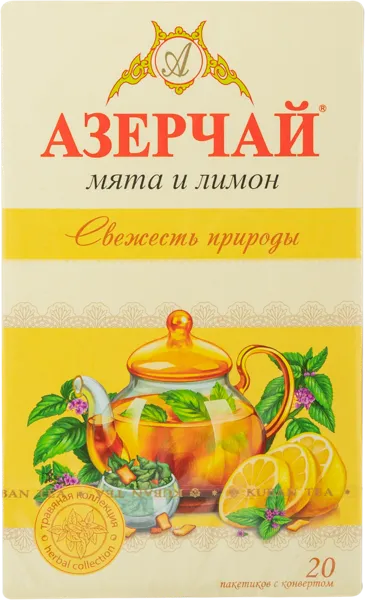 Изображение Чай зеленый в пакетиках Азерчай мята лимон Кубань-Ти кор, 20*1,8 г